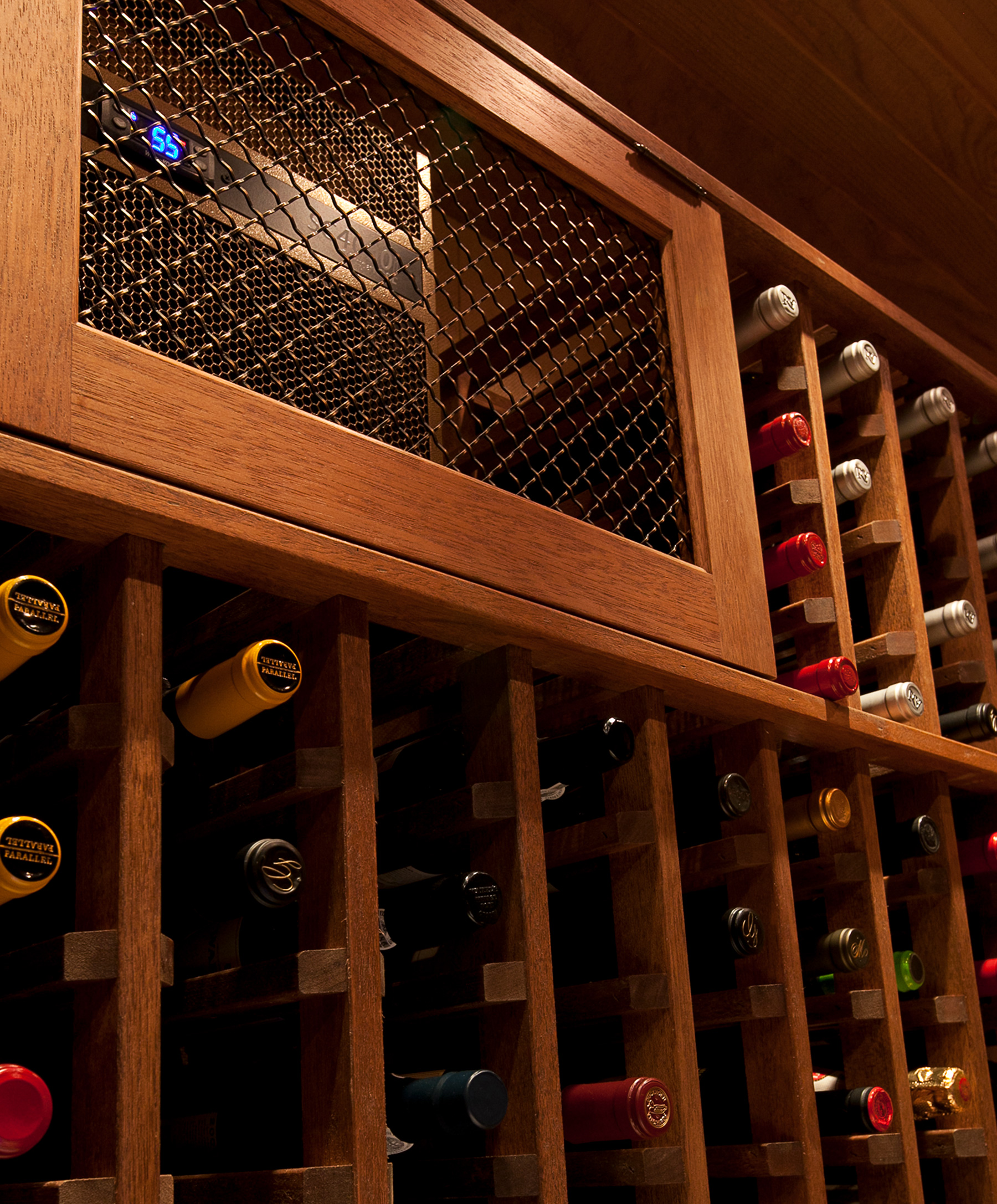 custom wine room shelves and cooler