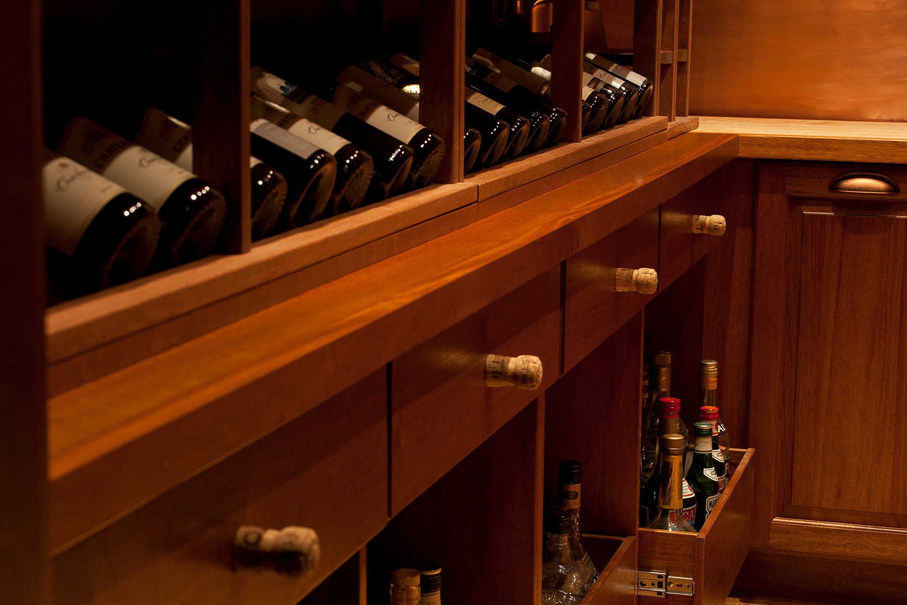 custom wine room shelves and drawers